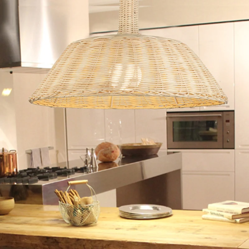 Landelijke handgeweven hanglamp met schuurkap rotan 15"/19" W 1 lamp binnen hanglamp beige Clearhalo