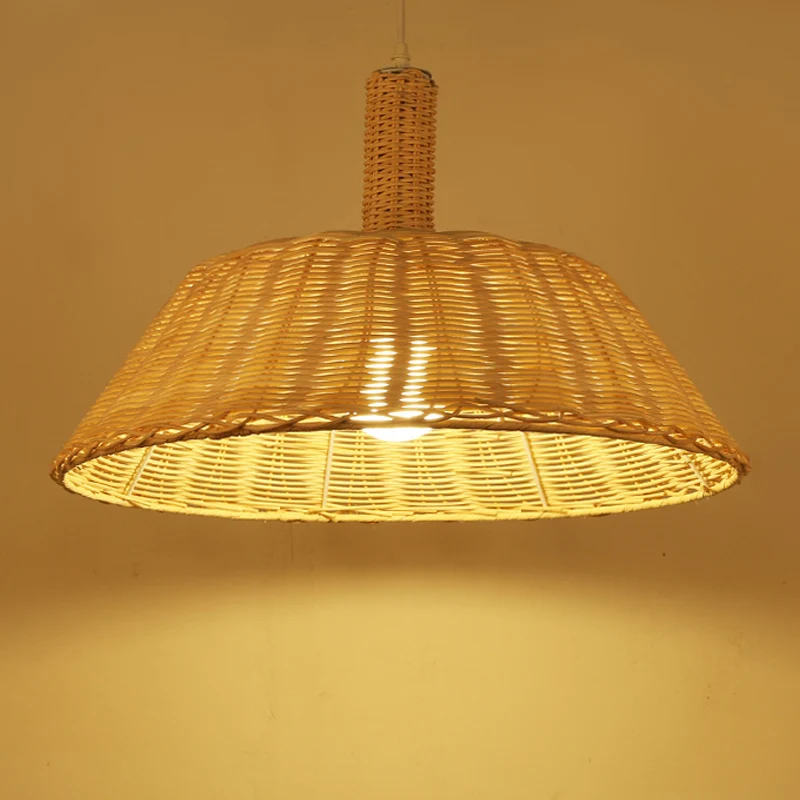 Landelijke handgeweven hanglamp met schuurkap rotan 15"/19" W 1 lamp binnen hanglamp beige Clearhalo