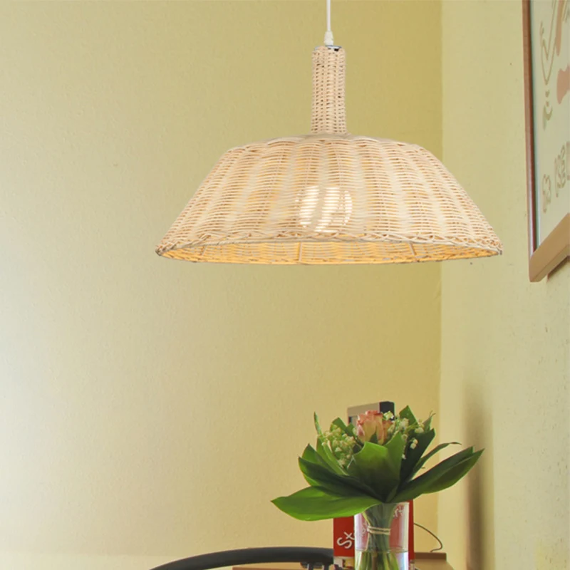Landelijke handgeweven hanglamp met schuurkap rotan 15"/19" W 1 lamp binnen hanglamp beige Clearhalo