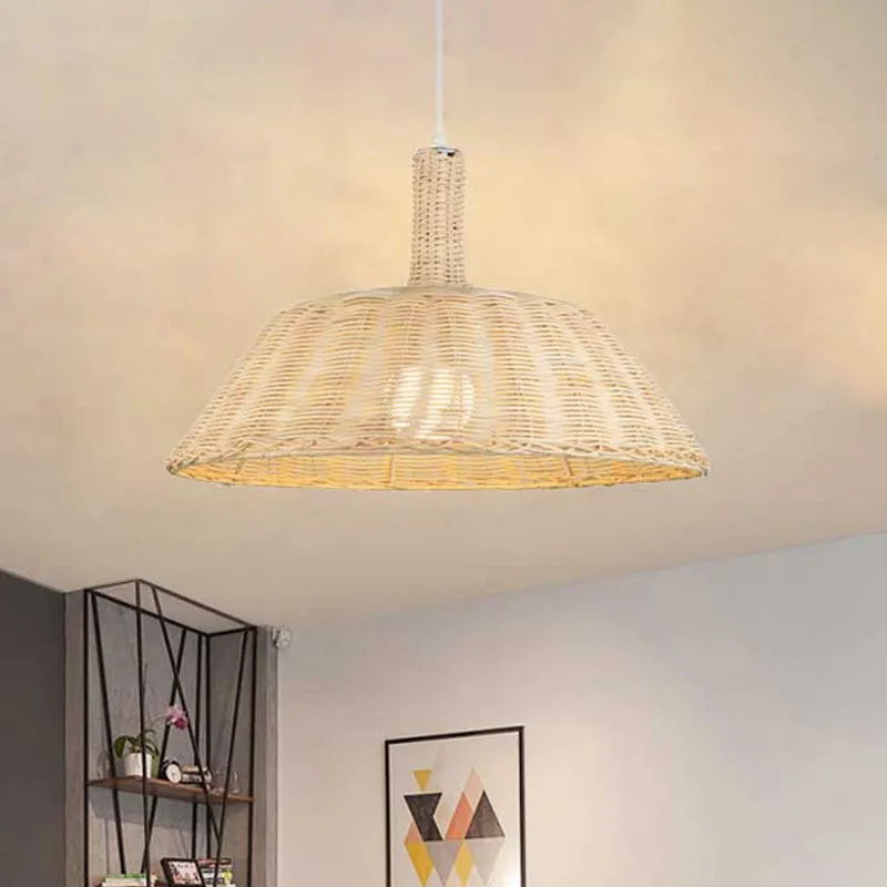 Landelijke handgeweven hanglamp met schuurkap rotan 15"/19" W 1 lamp binnen hanglamp beige Clearhalo