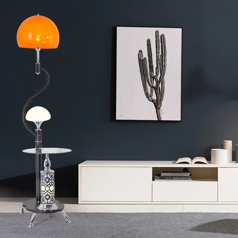 Landelijke koepelvloerverlichting, 2 lampen, acryl opstaande lamp met tafel voor woonkamer Clearhalo