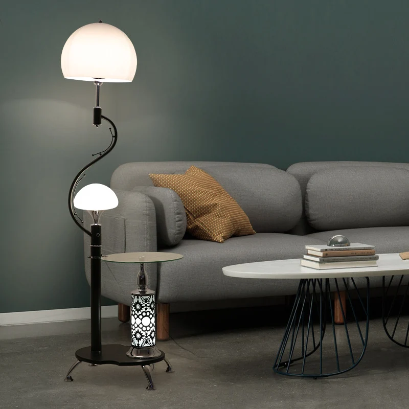 Landelijke koepelvloerverlichting, 2 lampen, acryl opstaande lamp met tafel voor woonkamer Clearhalo