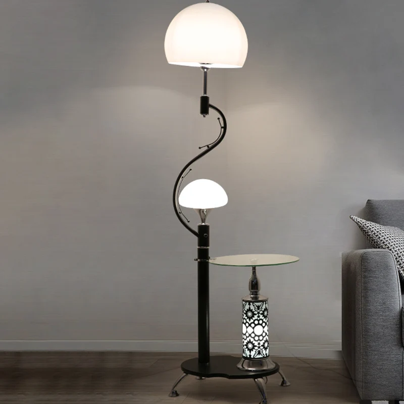 Landelijke koepelvloerverlichting, 2 lampen, acryl opstaande lamp met tafel voor woonkamer Clearhalo