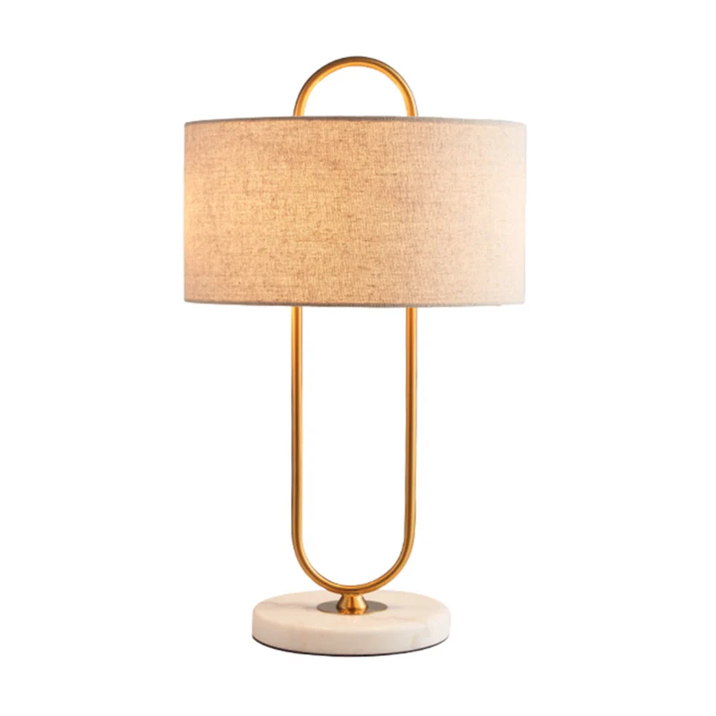 Langwerpig gevormd nachtkastje Lamp Metallic modern nachtlampje met marmeren voet en trommelstof kap Clearhalo