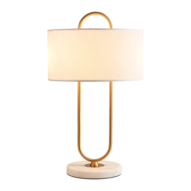 Langwerpig gevormd nachtkastje Lamp Metallic modern nachtlampje met marmeren voet en trommelstof kap Clearhalo