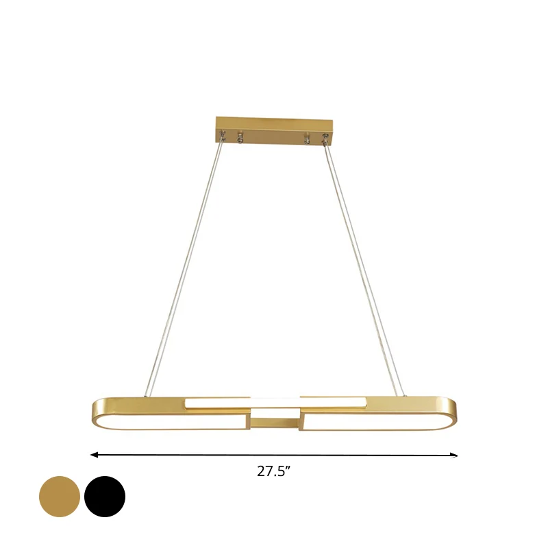 Langwerpige acryl hanglampset, eenvoudige stijl zwart/goud LED-eilandlamp warm/wit licht voor eetkamer Clearhalo