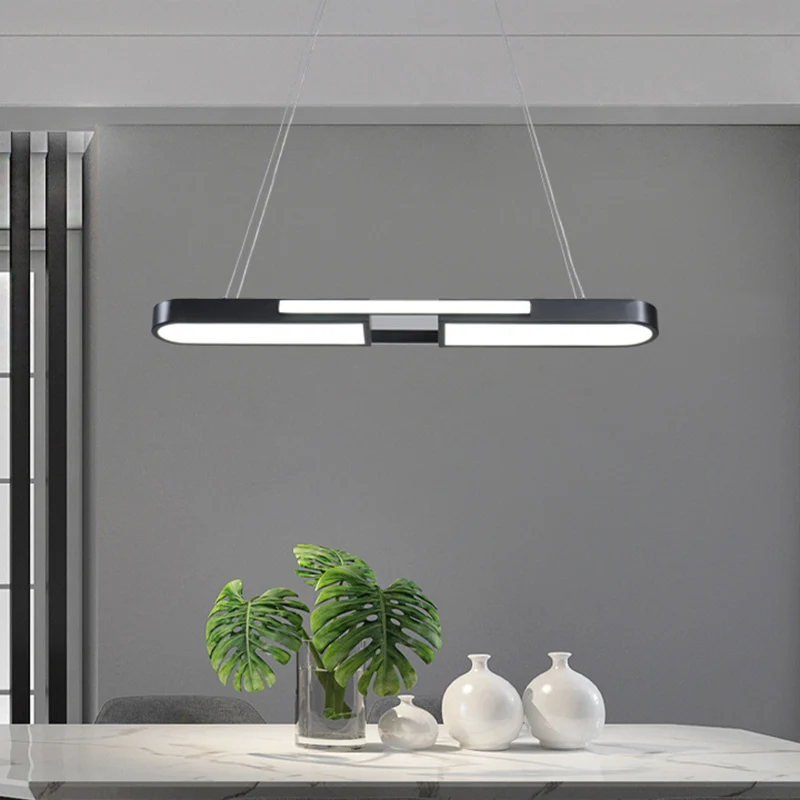 Langwerpige acryl hanglampset, eenvoudige stijl zwart/goud LED-eilandlamp warm/wit licht voor eetkamer Clearhalo