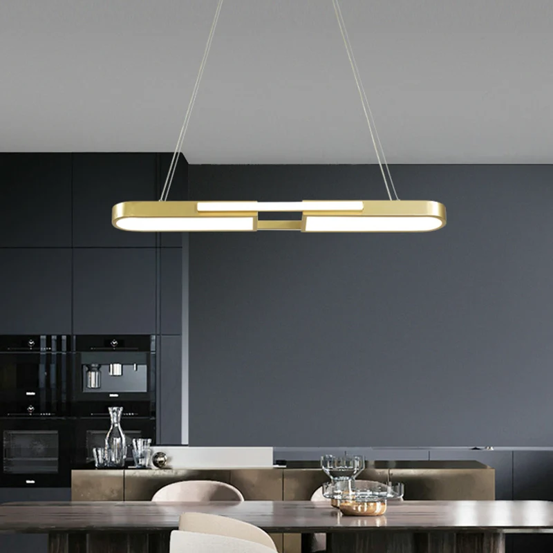 Langwerpige acryl hanglampset, eenvoudige stijl zwart/goud LED-eilandlamp warm/wit licht voor eetkamer Clearhalo