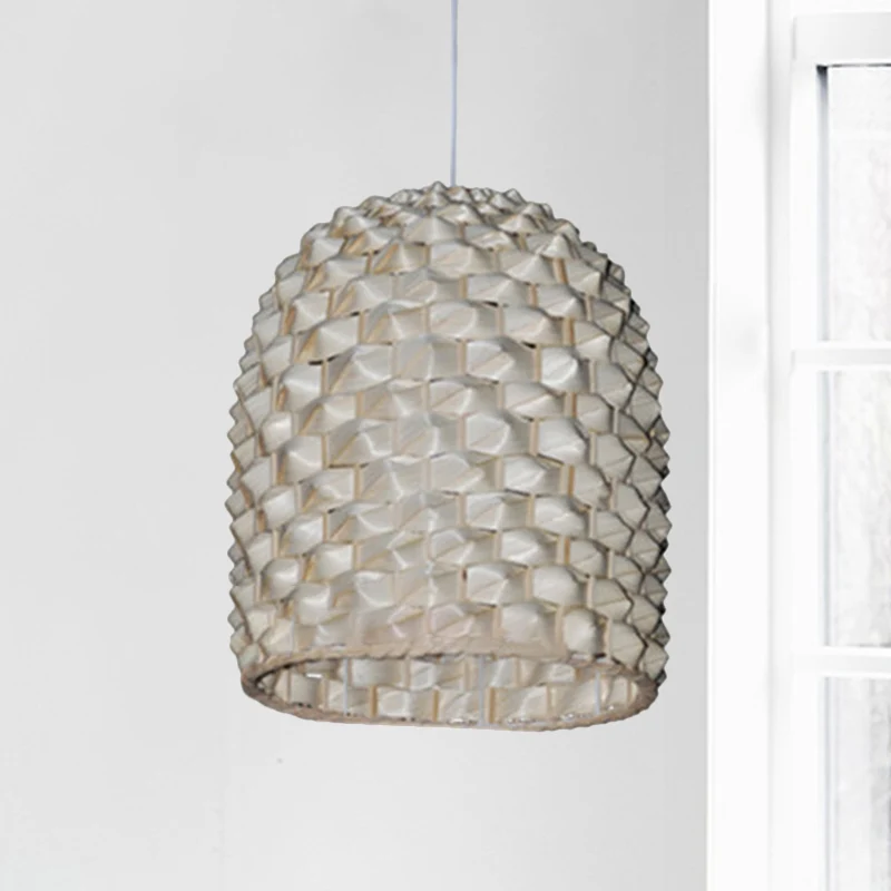 Langwerpige koepelvormige hanglamp Chinese bamboe 1-lamps plafondophanglamp beige Clearhalo