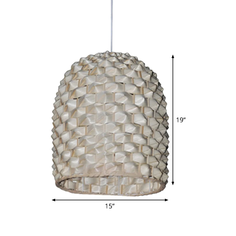 Langwerpige koepelvormige hanglamp Chinese bamboe 1-lamps plafondophanglamp beige Clearhalo