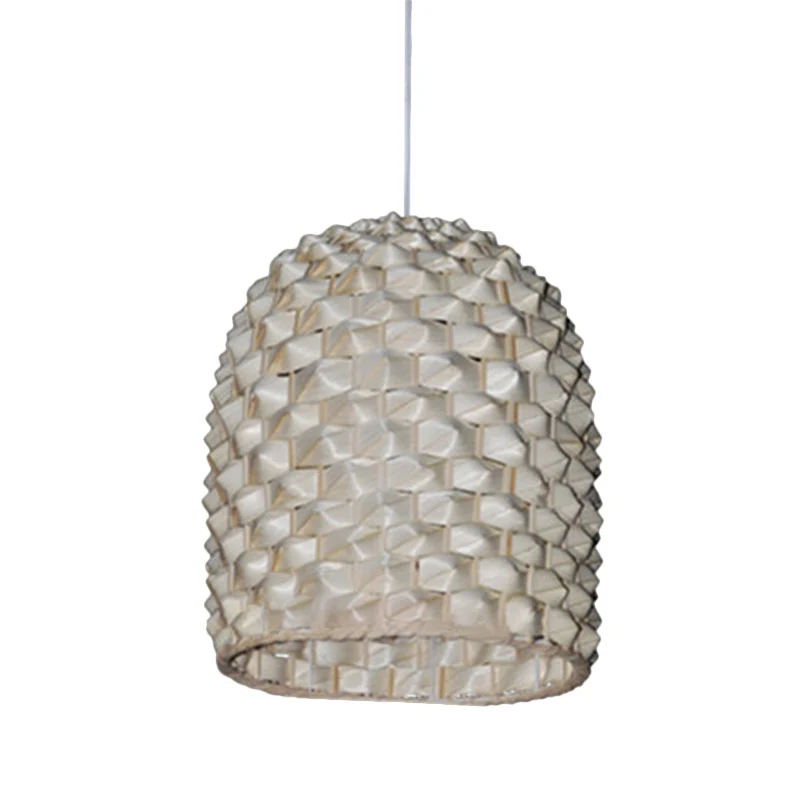 Langwerpige koepelvormige hanglamp Chinese bamboe 1-lamps plafondophanglamp beige Clearhalo