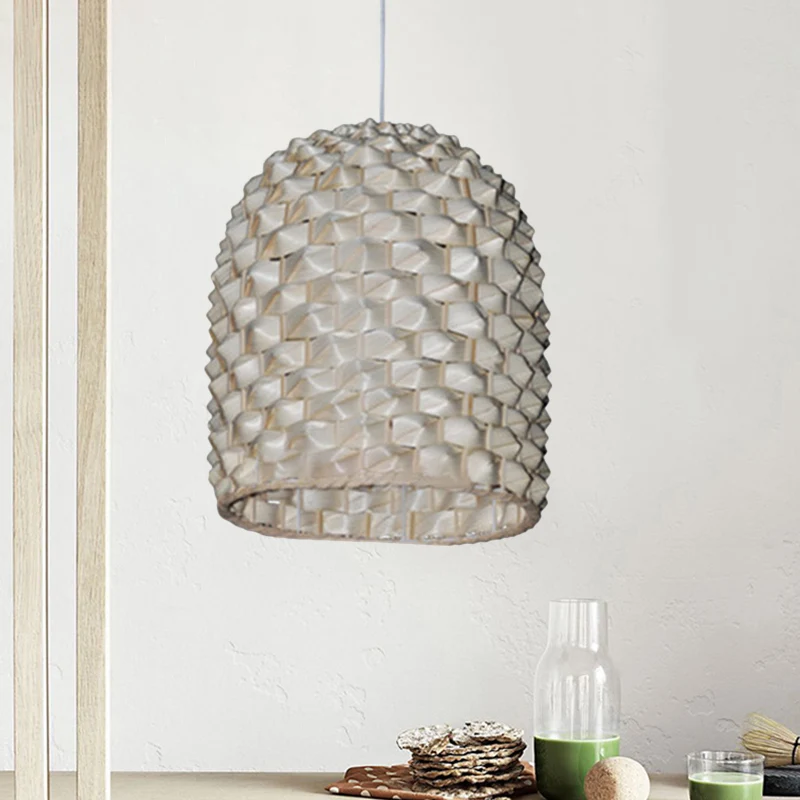 Langwerpige koepelvormige hanglamp Chinese bamboe 1-lamps plafondophanglamp beige Clearhalo