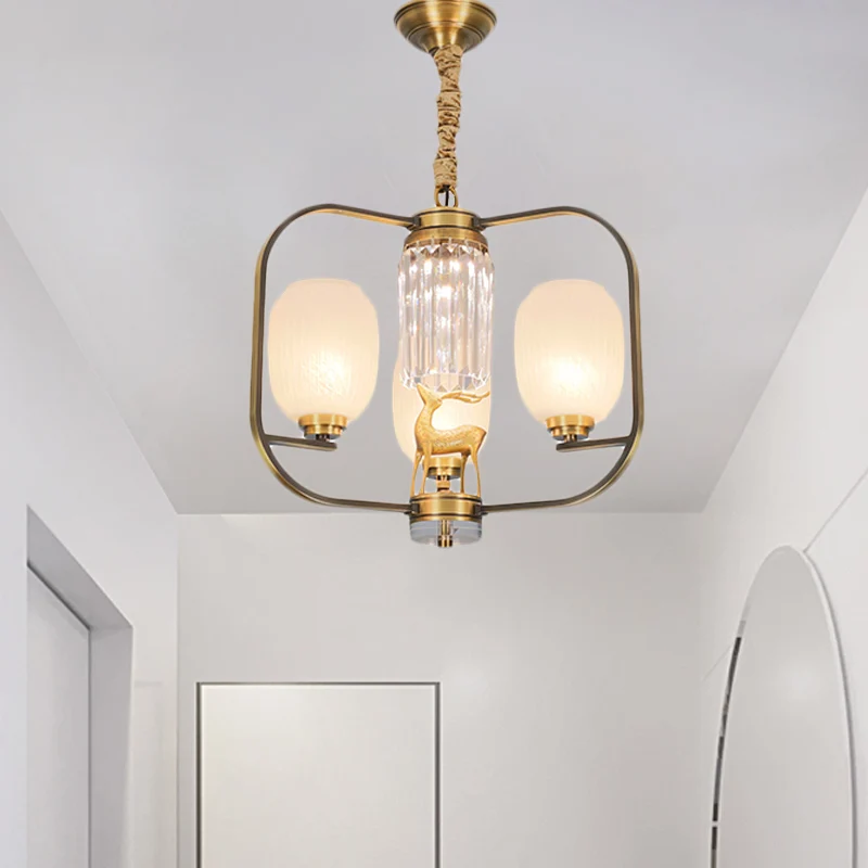 Langwerpige matglazen hangende kroonluchter modernistische 3/6 hoofden woonkamer hanglamp messing Clearhalo