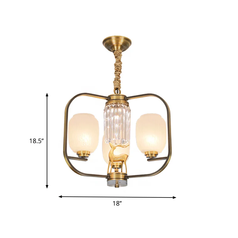 Langwerpige matglazen hangende kroonluchter modernistische 3/6 hoofden woonkamer hanglamp messing Clearhalo