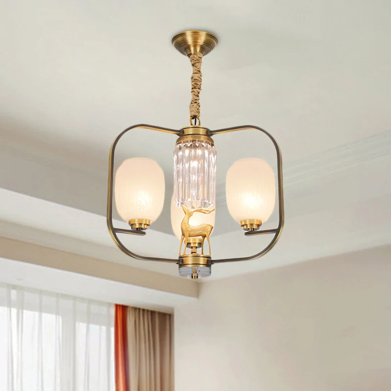 Langwerpige matglazen hangende kroonluchter modernistische 3/6 hoofden woonkamer hanglamp messing Clearhalo