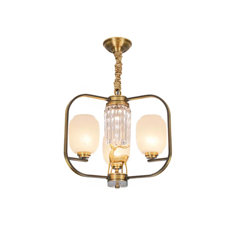 Langwerpige matglazen hangende kroonluchter modernistische 3/6 hoofden woonkamer hanglamp messing Clearhalo