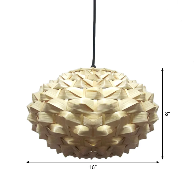 Lantaarn hanglamp Aziatisch bamboe 1 lamp Beige hangende verlichtingsarmatuur, 12"/16" breed Clearhalo