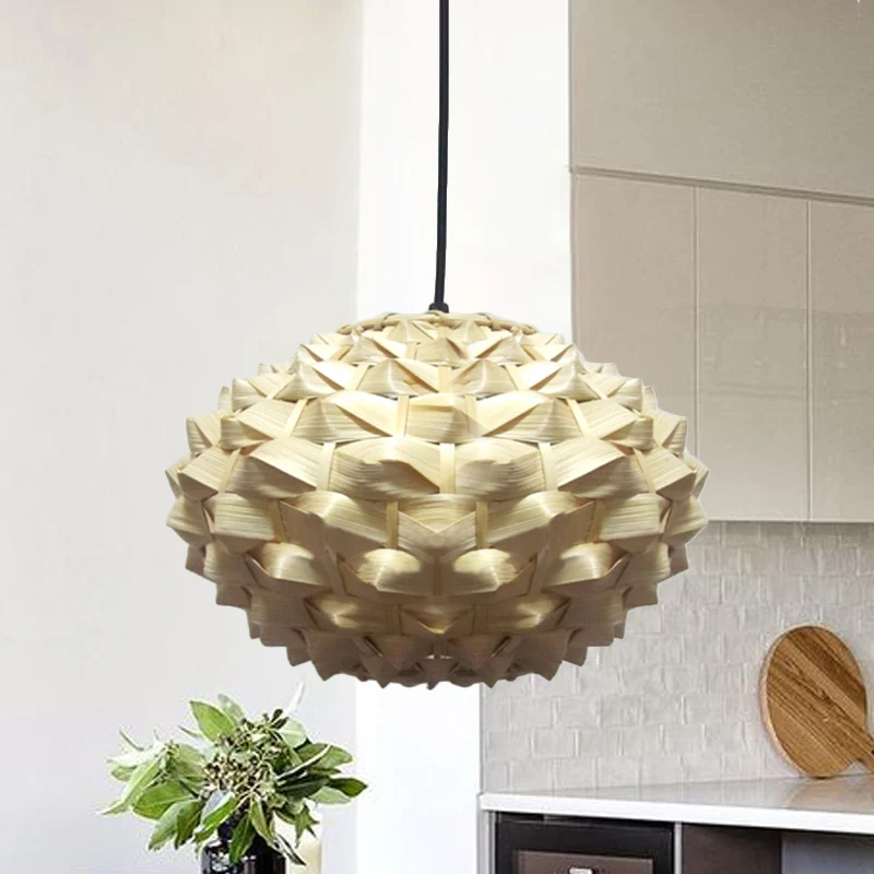Lantaarn hanglamp Aziatisch bamboe 1 lamp Beige hangende verlichtingsarmatuur, 12"/16" breed Clearhalo