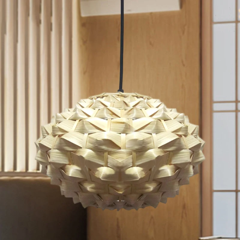 Lantaarn hanglamp Aziatisch bamboe 1 lamp Beige hangende verlichtingsarmatuur, 12"/16" breed Clearhalo