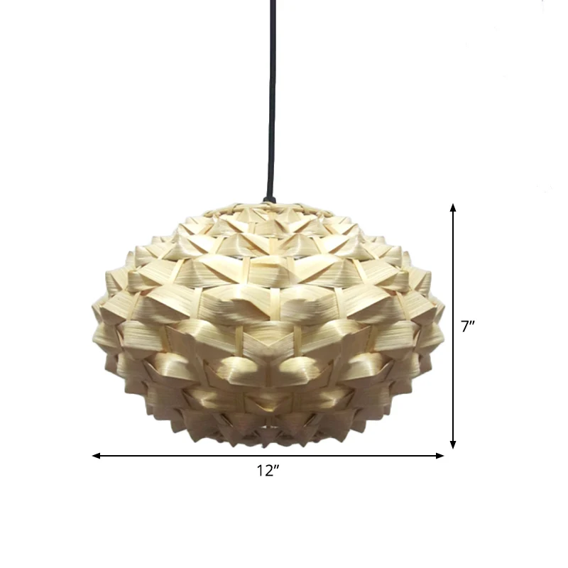 Lantaarn hanglamp Aziatisch bamboe 1 lamp Beige hangende verlichtingsarmatuur, 12"/16" breed Clearhalo