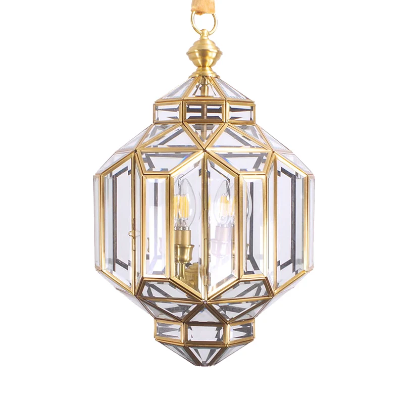 Lantaarn kroonluchter licht eigentijds helder glas 4 koppen messing hanglampset voor woonkamer Clearhalo