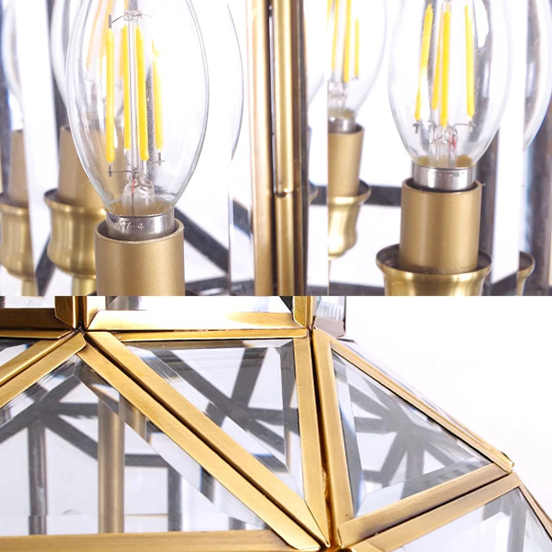Lantaarn kroonluchter licht eigentijds helder glas 4 koppen messing hanglampset voor woonkamer Clearhalo