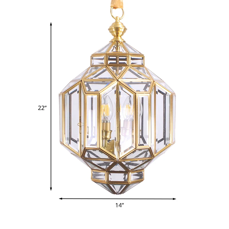 Lantaarn kroonluchter licht eigentijds helder glas 4 koppen messing hanglampset voor woonkamer Clearhalo