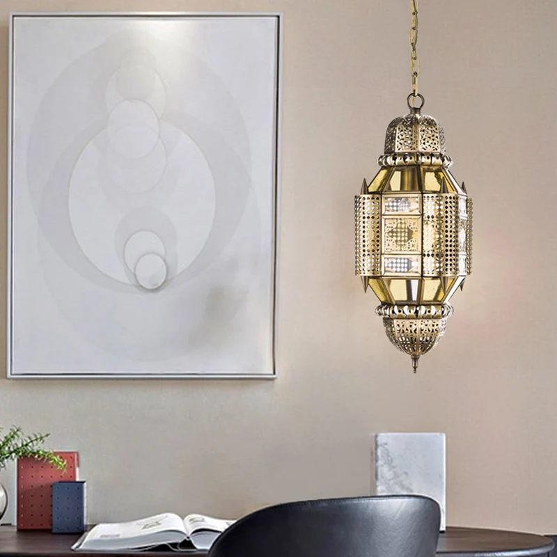 Lantaarn metalen hangende kroonluchter Arabische 3 lampen hal plafond hanglamp messing Clearhalo