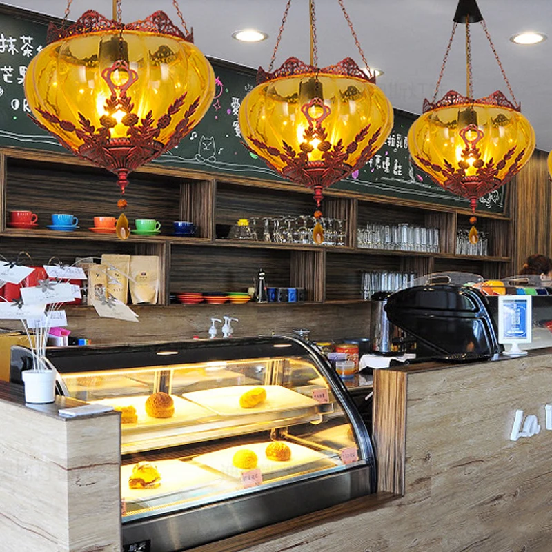 Lantaarn Restaurant Plafondlamp Landelijke Stijl Amber Glas 1 Licht Roest Hanglamp Clearhalo