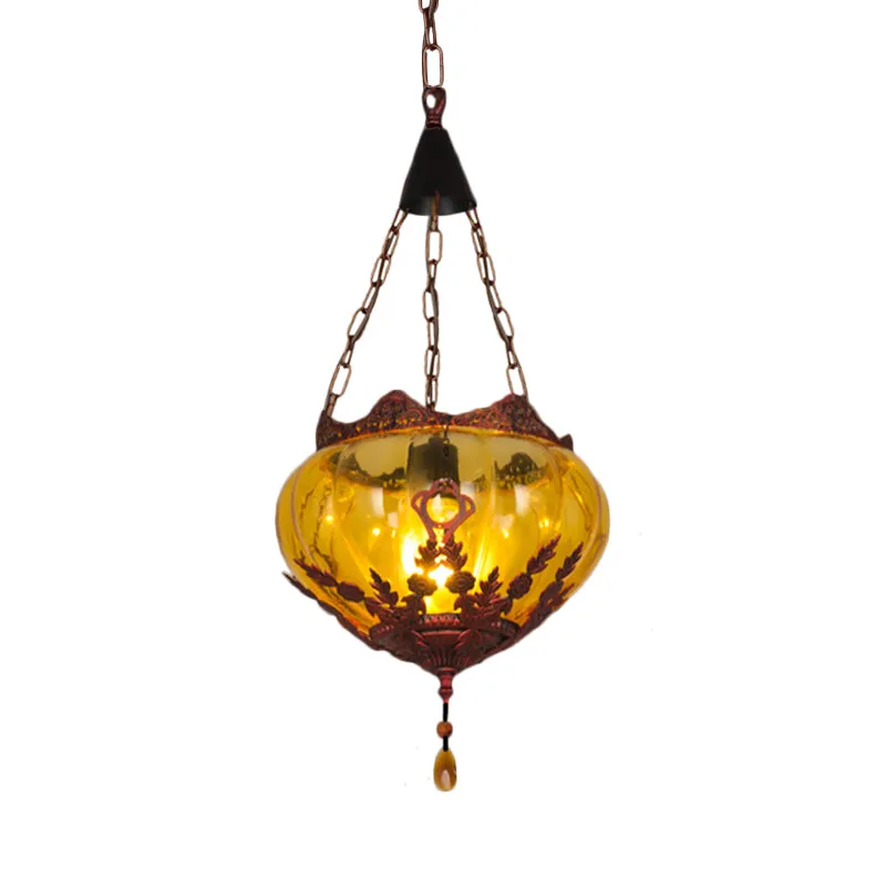 Lantaarn Restaurant Plafondlamp Landelijke Stijl Amber Glas 1 Licht Roest Hanglamp Clearhalo