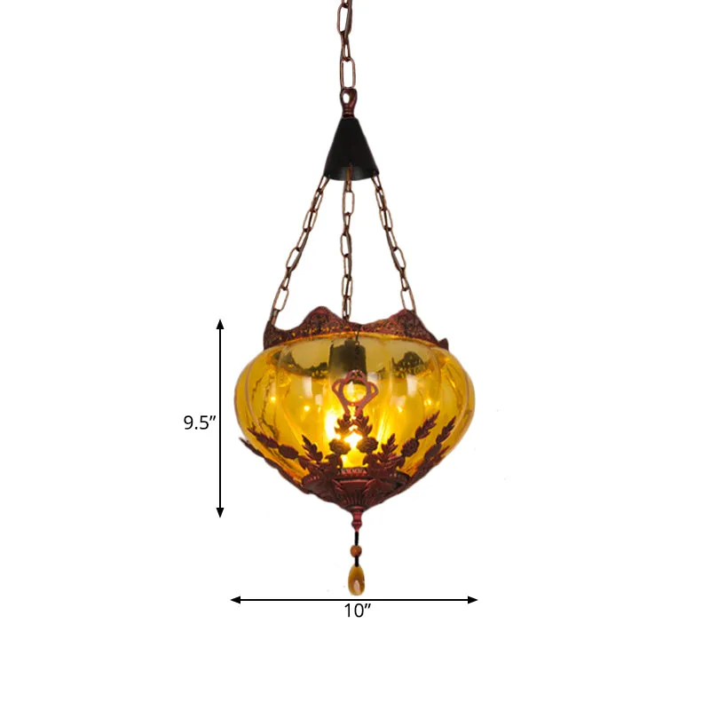 Lantaarn Restaurant Plafondlamp Landelijke Stijl Amber Glas 1 Licht Roest Hanglamp Clearhalo