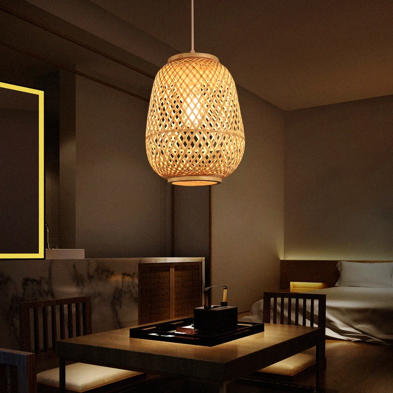 Lantaarn Schaduwrijke Bamboe Ophangverlichting Minimalistische 1-koppige Houten Hangende Plafondlamp Clearhalo