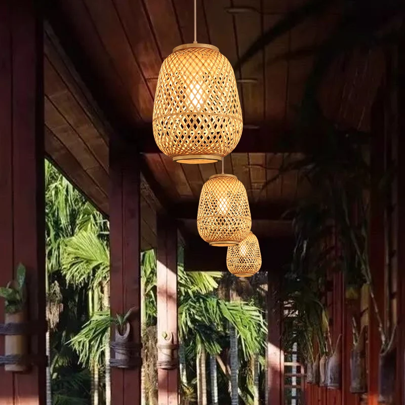 Lantaarn Schaduwrijke Bamboe Ophangverlichting Minimalistische 1-koppige Houten Hangende Plafondlamp Clearhalo