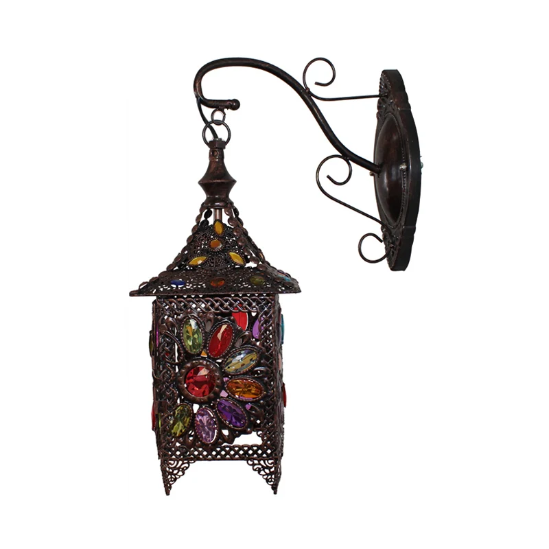 Lantaarn Slaapkamer Schans Wandlamp Boheems Metaal 1 Lamp Messing/Zwarte Muurverlichtingsarmatuur Clearhalo