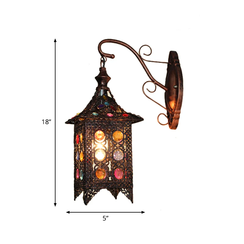 Lantaarn Slaapkamer Schans Wandlamp Boheems Metaal 1 Lamp Messing/Zwarte Muurverlichtingsarmatuur Clearhalo