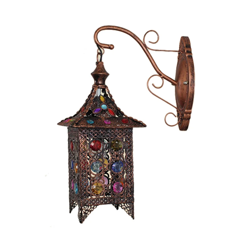 Lantaarn Slaapkamer Schans Wandlamp Boheems Metaal 1 Lamp Messing/Zwarte Muurverlichtingsarmatuur Clearhalo