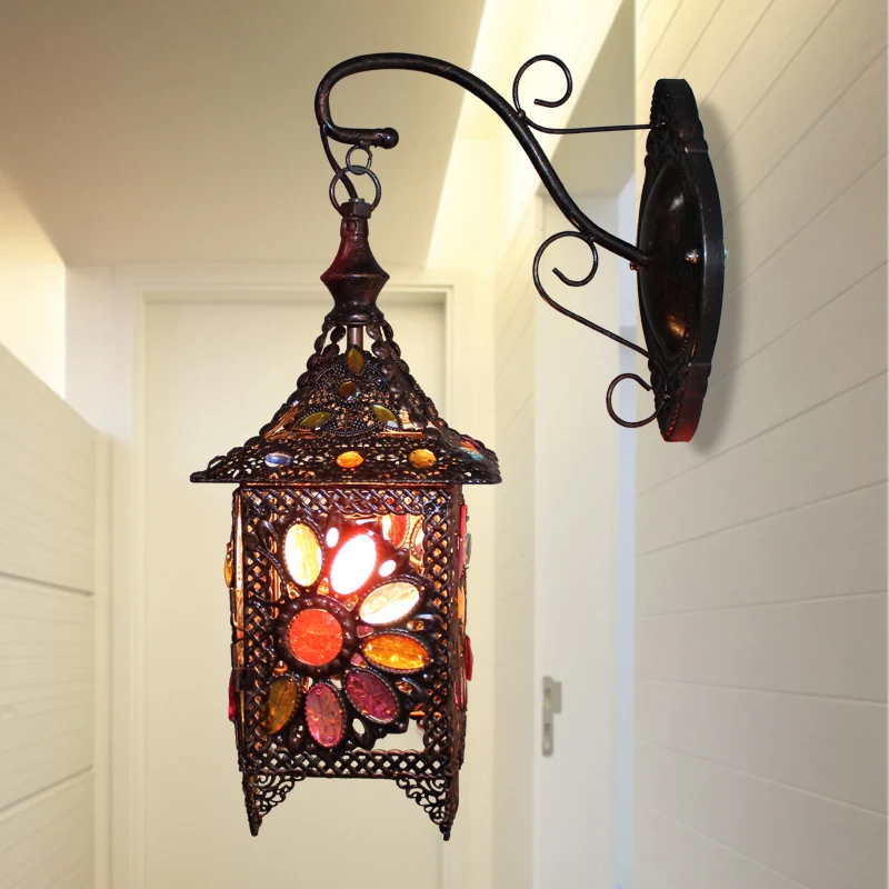 Lantaarn Slaapkamer Schans Wandlamp Boheems Metaal 1 Lamp Messing/Zwarte Muurverlichtingsarmatuur Clearhalo