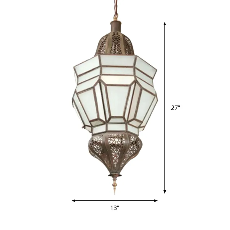 Lantaarngangkroonluchter mediterrane stijl, wit matglas, messing hanglampset met 3 lampen Clearhalo