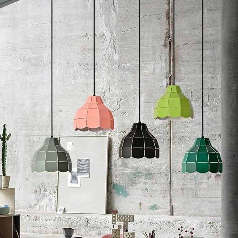 Lasergesneden bloemen aluminium druppelhanger Macaron 1 lamp groen/geel/grijs hangend lichtarmatuur Clearhalo