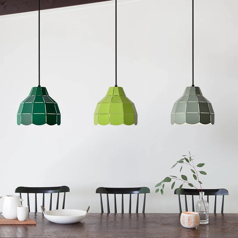 Lasergesneden bloemen aluminium druppelhanger Macaron 1 lamp groen/geel/grijs hangend lichtarmatuur Clearhalo