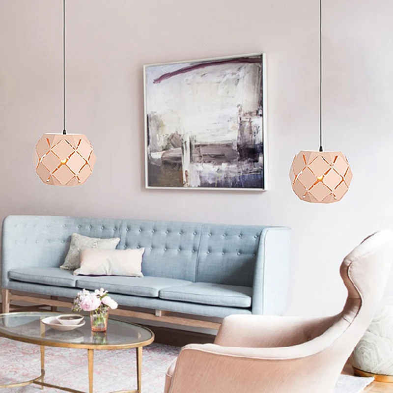 Lasergesneden hanglamp minimalistisch metaal 1-lichts woonkamer hanglamp roze Clearhalo