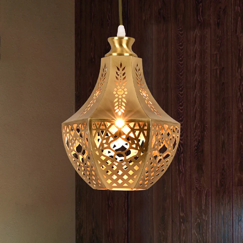 Lasergesneden plafondlamp decoratief metaal 1 lamp hangend verlichtingsarmatuur messing Clearhalo