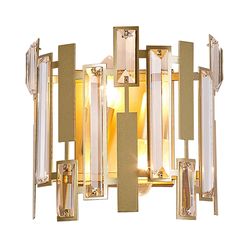 Lasergesneden schanslicht traditioneel kristal 2 lampen gouden wandlamp voor woonkamer Clearhalo