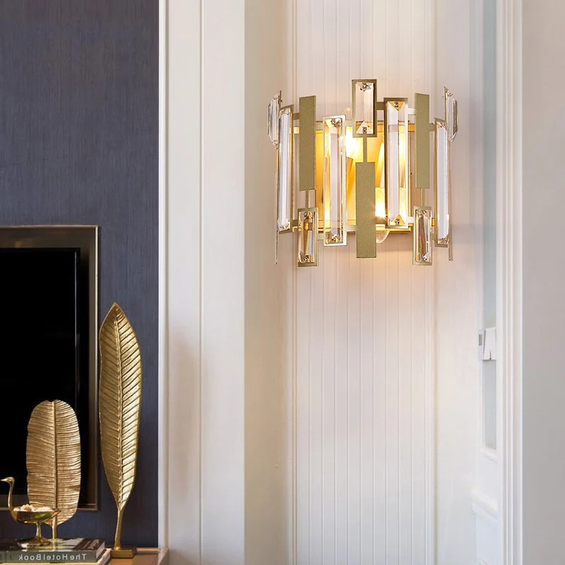 Lasergesneden schanslicht traditioneel kristal 2 lampen gouden wandlamp voor woonkamer Clearhalo