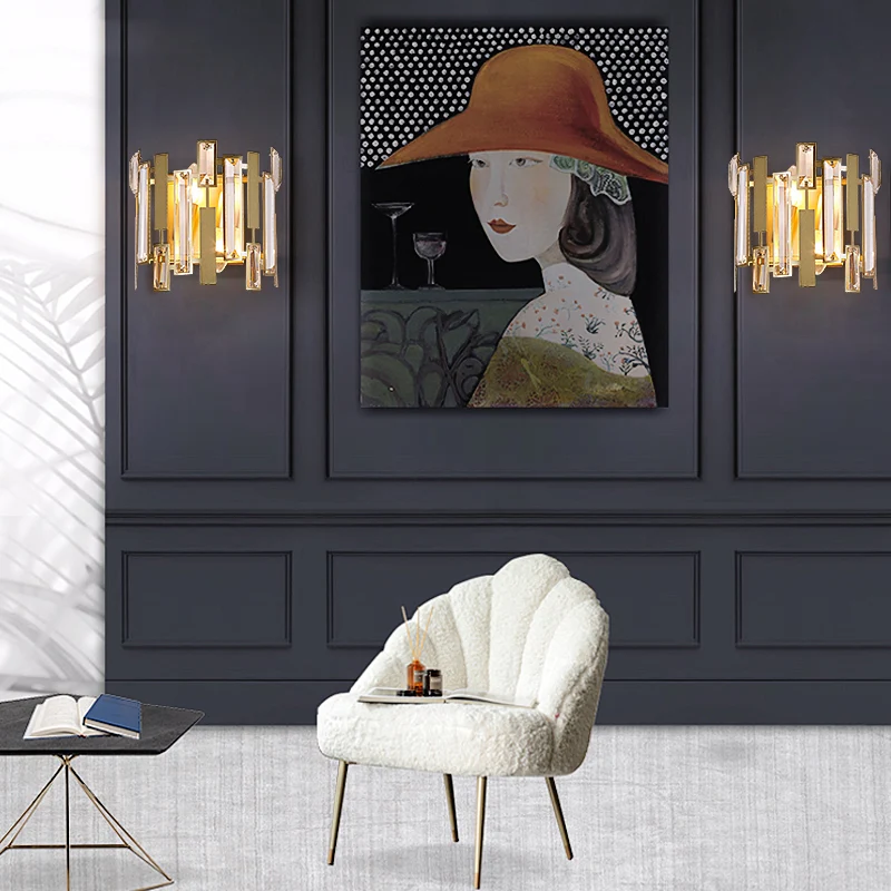 Lasergesneden schanslicht traditioneel kristal 2 lampen gouden wandlamp voor woonkamer Clearhalo