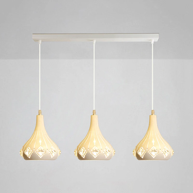 Lasergesneden urnvormige clusterhanger moderne ijzeren 3-lichts eetkamer slingerlamp wit Clearhalo