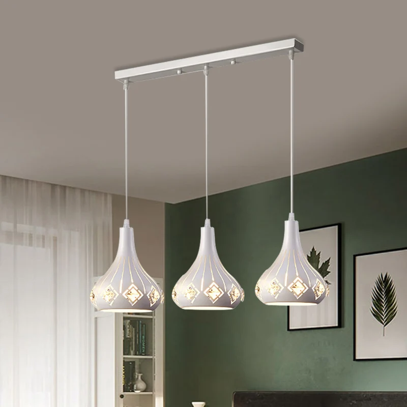 Lasergesneden urnvormige clusterhanger moderne ijzeren 3-lichts eetkamer slingerlamp wit Clearhalo