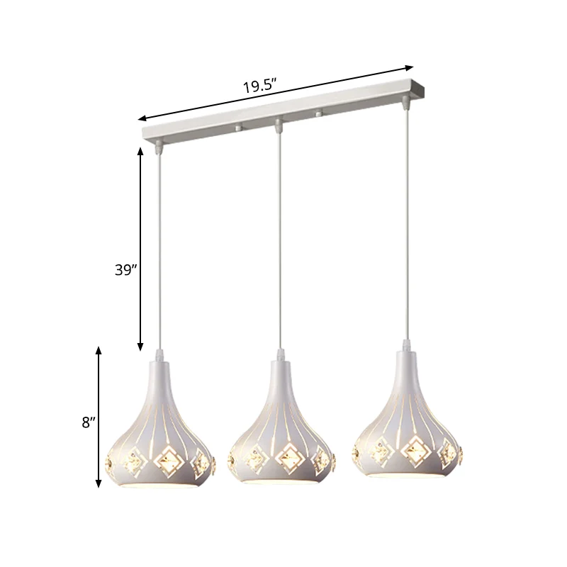 Lasergesneden urnvormige clusterhanger moderne ijzeren 3-lichts eetkamer slingerlamp wit Clearhalo