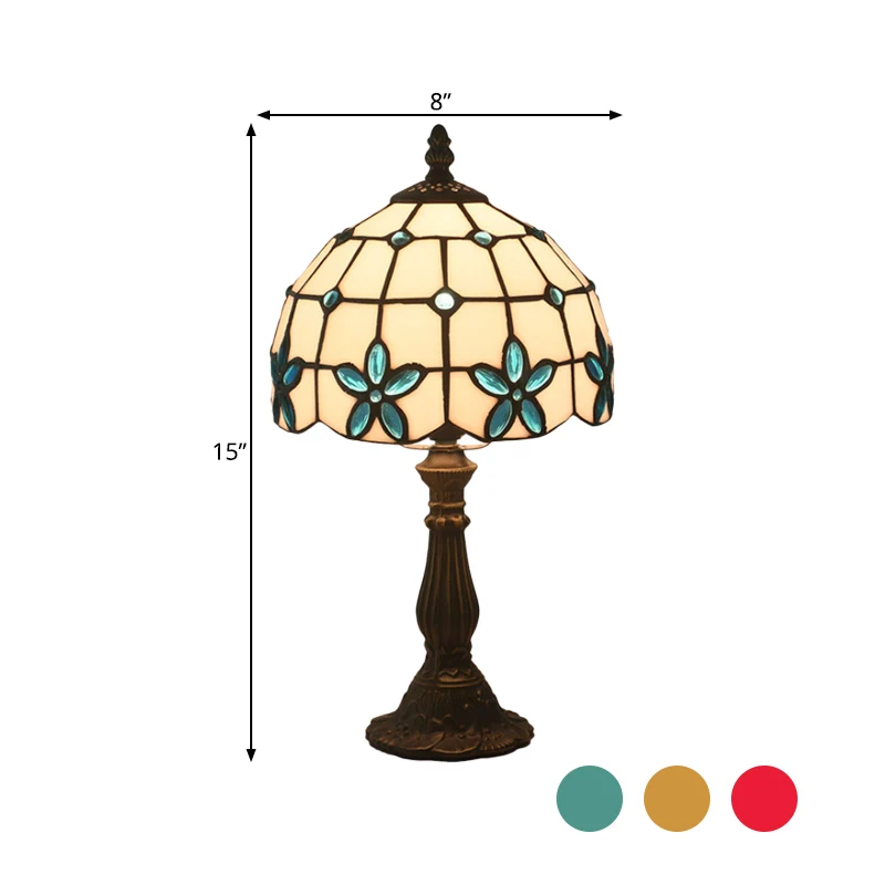 Lattice Bowl Wit Glazen Tafellamp Victoriaans 1 Licht Rood/Geel/Blauw Nachtkastje Licht Met Bloempatroon Clearhalo