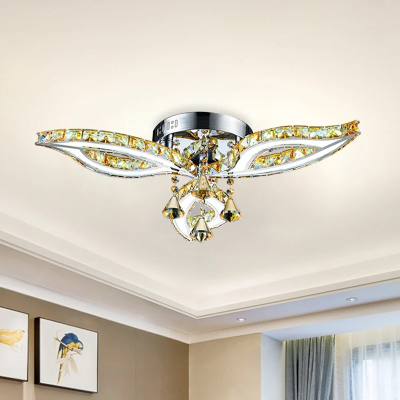 Leaf Slaapkamer Semi-gemonteerde verlichting Eigentijds Amber Crystal LED Chroom Inbouw Clearhalo